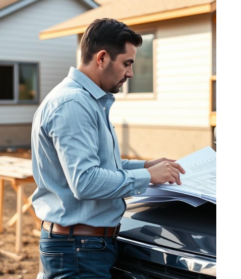 A builder in Portland looking at plans at a project